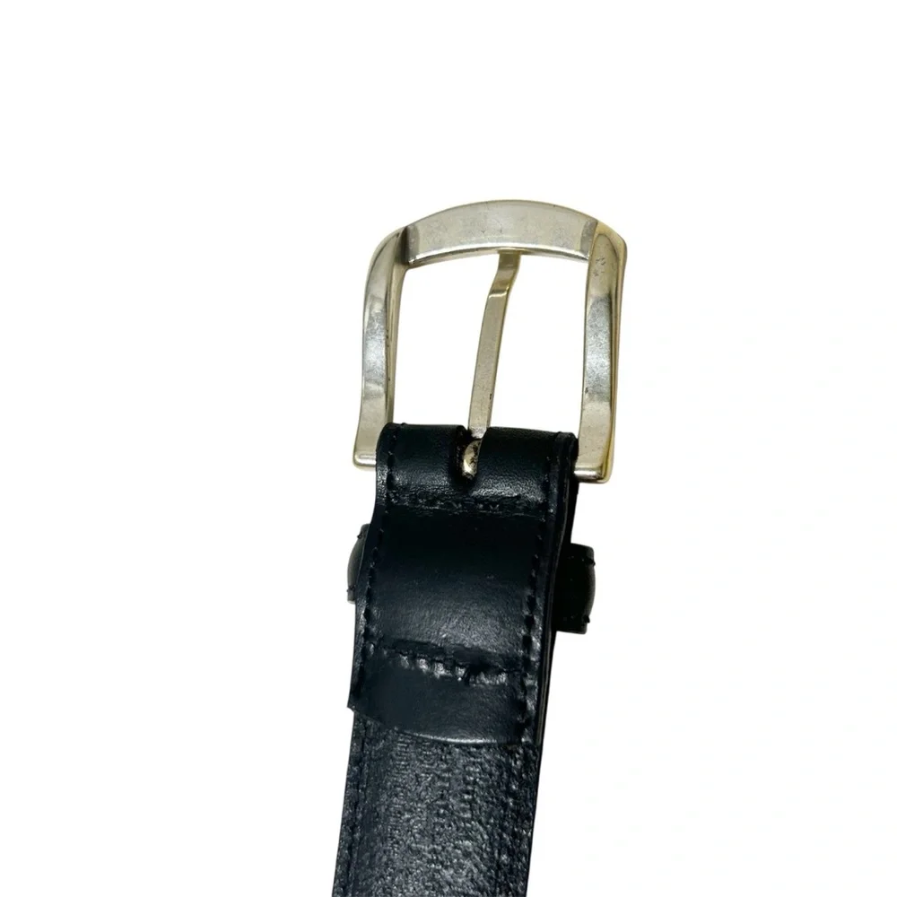 Tommy Hilfiger Men's Black Genuine Leather Belt Sz 38/95 LightGolden Tone Buckle